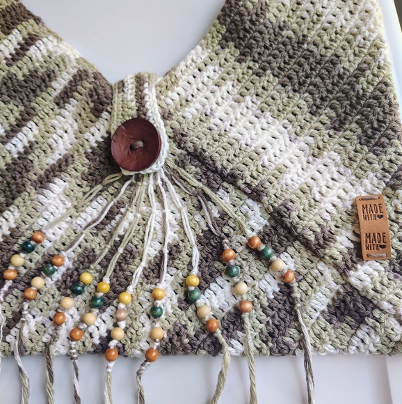 NWOT Handmade Crochet Boho Chic Hippie Crossbody Bag with Fringe Cotton. - Picture 10 of 15